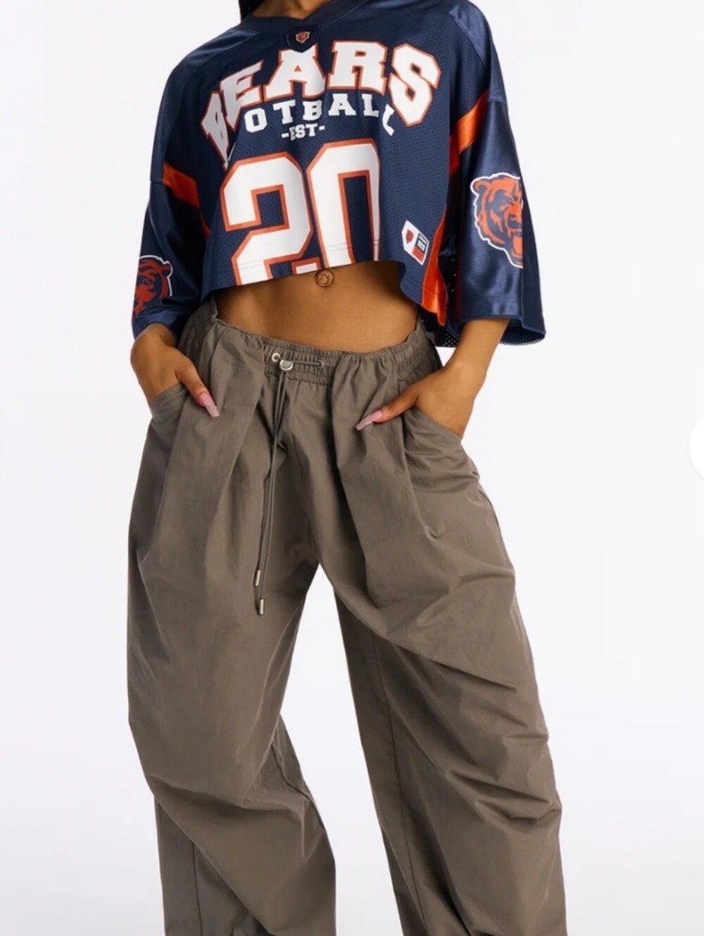 Navy Blue Chicago Bears Cropped Football Jersey Top